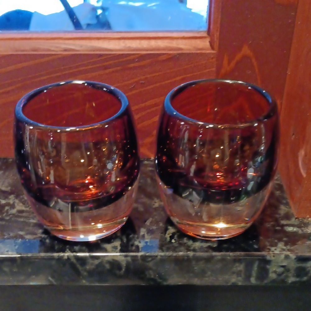 Amber Glass Tea Light Holder Set Of Two Heavy Glass